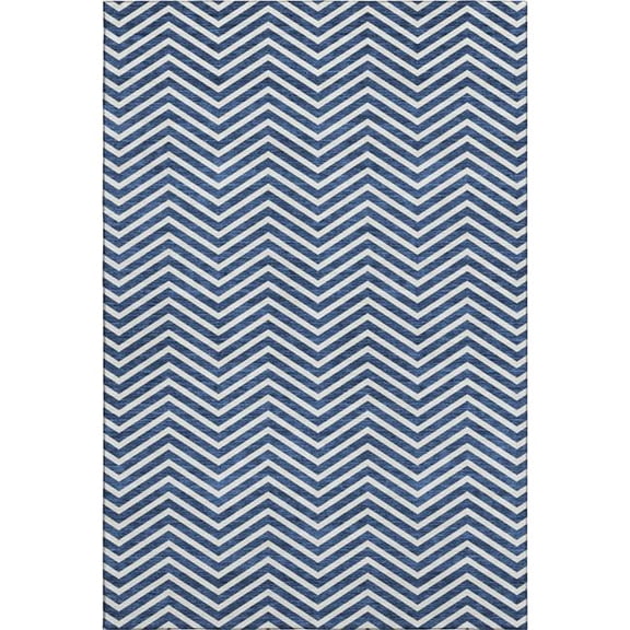 HomeRoots 674232 9 x 12 ft. Blue & Ivory Chevron Transitional Washable Machine Made Rectangle Area Rug with UV Protection