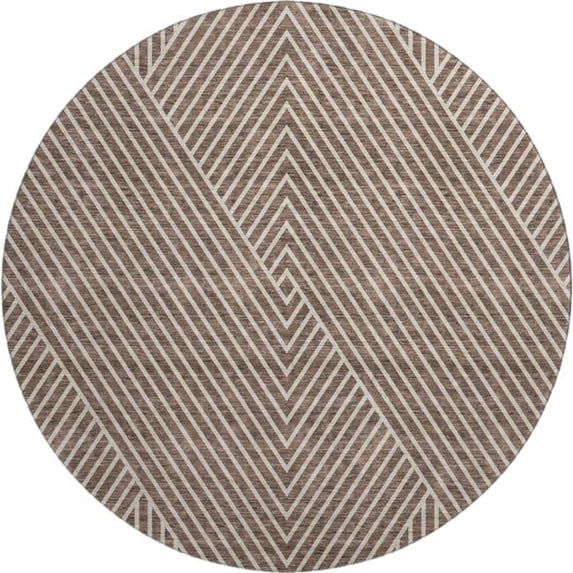 HomeRoots 674643 8 ft. Brown & Beige Geometric Transitional Washable Round Area Rug with UV Protection