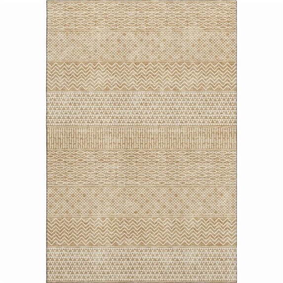 HomeRoots 674774 5 x 8 ft. Gold & Ivory Striped Transitional Washable Machine Made Rectangle Area Rug with UV Protection