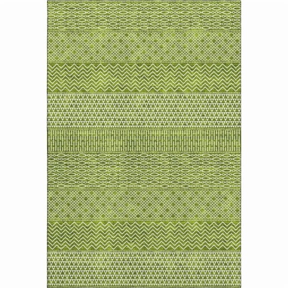 HomeRoots 674800 8 x 10 ft. Lime Green & Ivory Striped Transitional Washable Machine Made Rectangle Area Rug with UV Protection