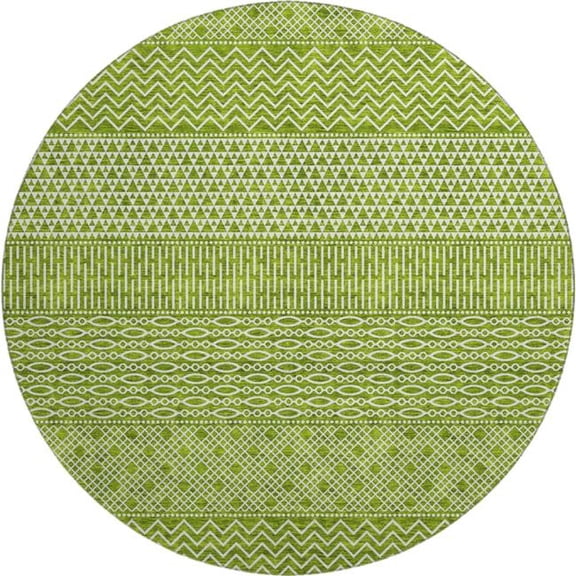 HomeRoots 674799 8 ft. Lime Green & Ivory Striped Transitional Washable Round Area Rug with UV Protection