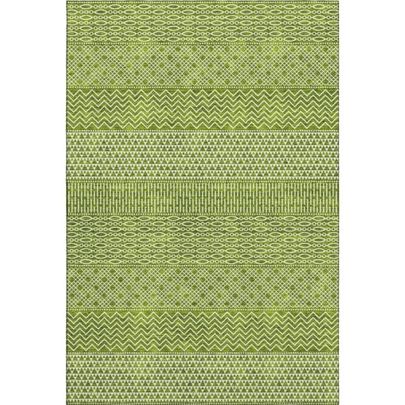 HomeRoots 674801 9 x 12 ft. Lime Green & Ivory Striped Transitional Washable Machine Made Rectangle Area Rug with UV Protection