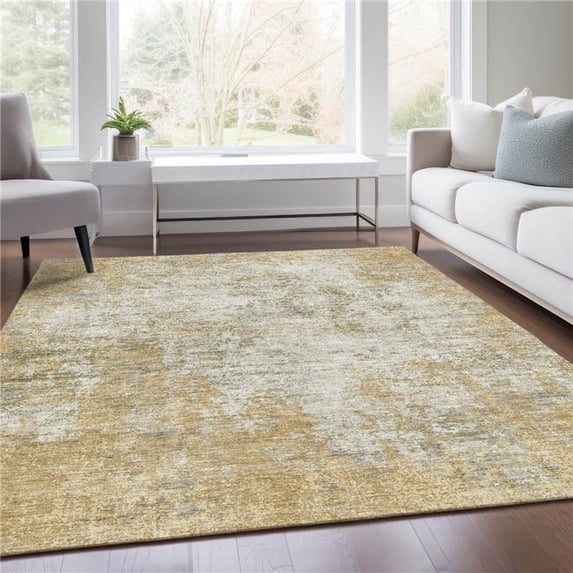 HomeRoots 674903 9 x 12 ft. Wheat & Ivory Abstract Transitional Washable Machine Made Rectangle Area Rug with UV Protection