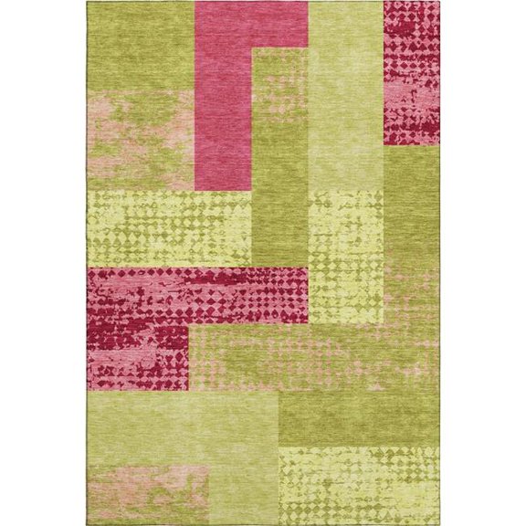 HomeRoots 674956 8 x 10 ft. Lime Green & Pink Geometric Washable Machine Made Rectangle Area Rug with UV Protection