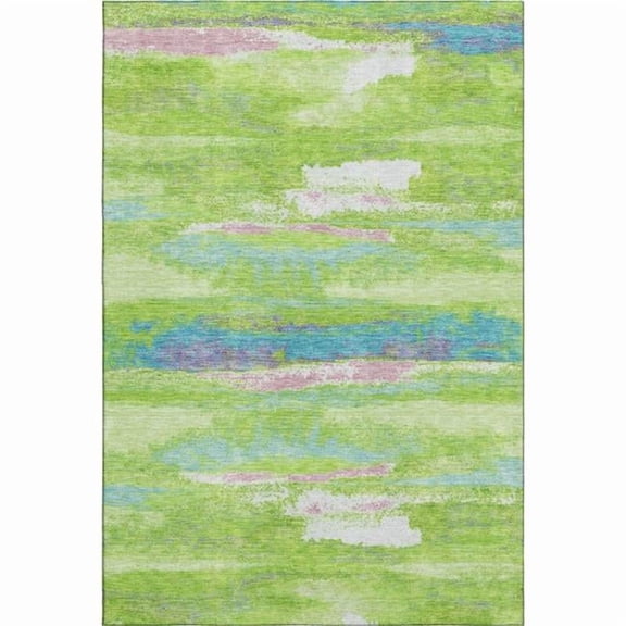 HomeRoots 675023 9 x 12 ft. Lime Green Blue & Pink Abstract Washable Machine Made Rectangle Area Rug with UV Protection
