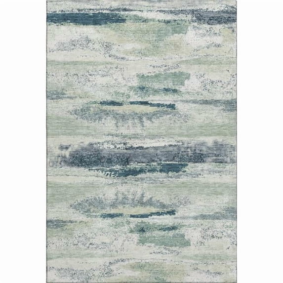 HomeRoots 675028 8 x 10 ft. Mint Green, Ivory & Blue Abstract Washable Machine Made Rectangle Area Rug with UV Protection