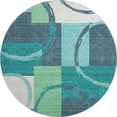 thumbnail image 1 of HomeRoots 675093 8 ft. Teal Ivory & Green Geometric Washable Round Area Rug with UV Protection, 1 of 9