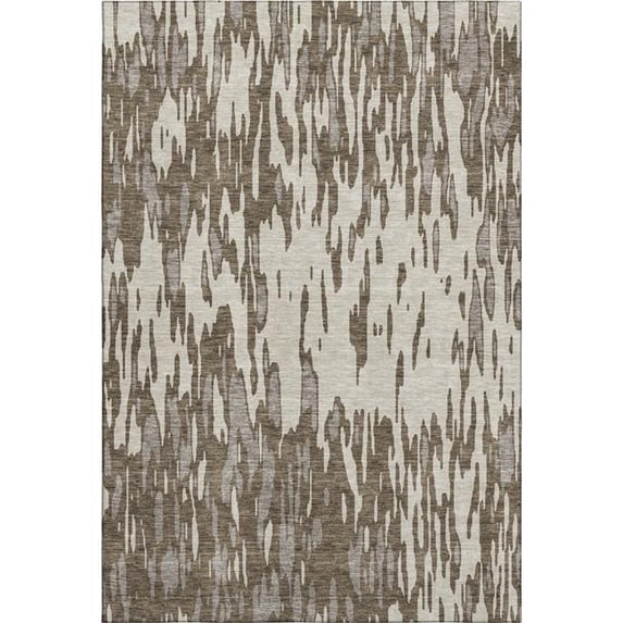 HomeRoots 675143 9 x 12 ft. Brown & Ivory Abstract Transitional Washable Machine Made Rectangle Area Rug with UV Protection