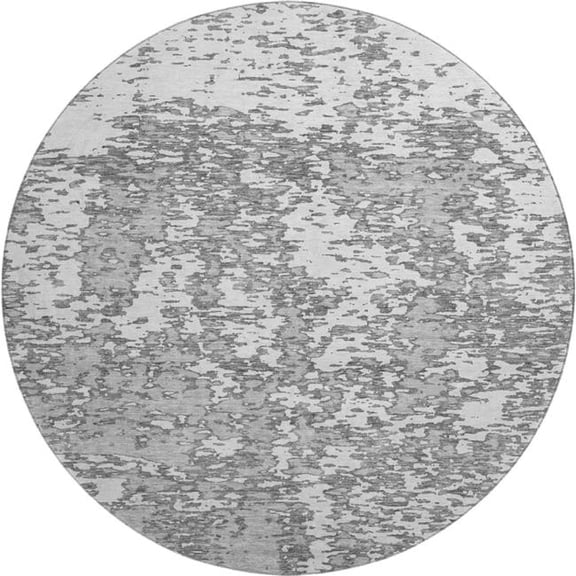 HomeRoots 675243 8 ft. Gray & Silver Abstract Transitional Washable Round Area Rug with UV Protection
