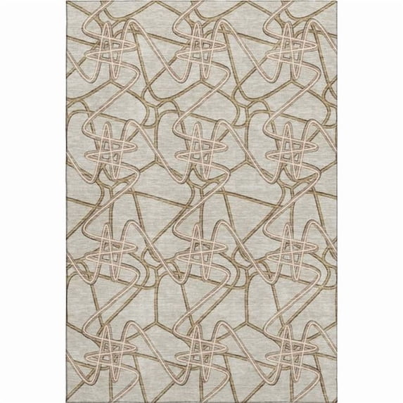 HomeRoots 675278 5 x 8 ft. Beige, Ivory & Brown Geometric Transitional Washable Machine Made Rectangle Area Rug with UV Protection