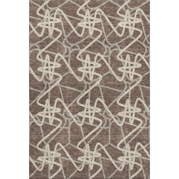 HomeRoots 675293 9 x 12 ft. Brown & Ivory Geometric Transitional Washable Machine Made Rectangle Area Rug with UV Protection