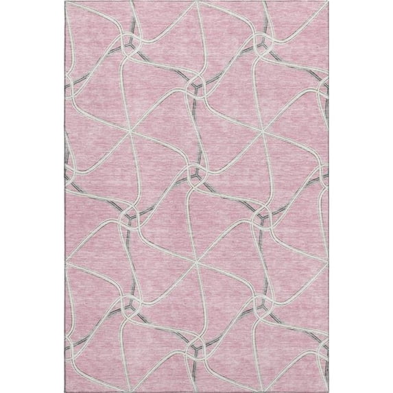HomeRoots 675394 8 x 10 ft. Pink, Ivory & Gray Geometric Transitional Washable Machine Made Rectangle Area Rug with UV Protection