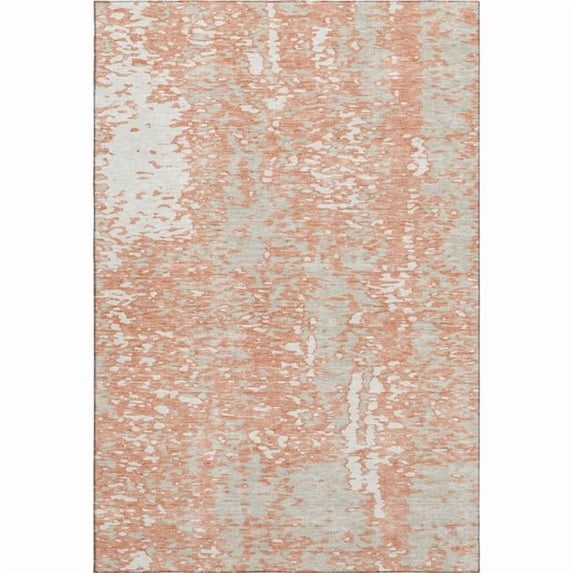 HomeRoots 675428 5 x 8 ft. Coral Taupe & Ivory Abstract Washable Machine Made Rectangle Area Rug with UV Protection