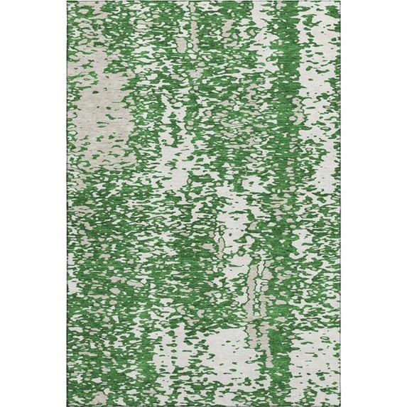HomeRoots 675440 5 x 8 ft. Emerald & Ivory Abstract Transitional Washable Machine Made Rectangle Area Rug with UV Protection