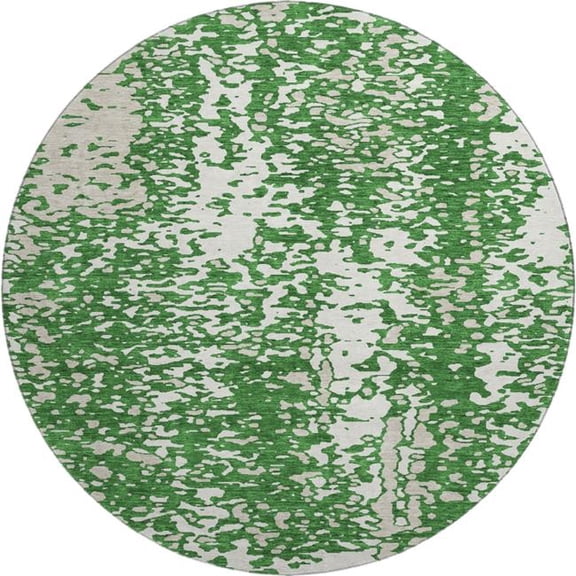 HomeRoots 675441 8 ft. Emerald & Ivory Abstract Transitional Washable Round Area Rug with UV Protection