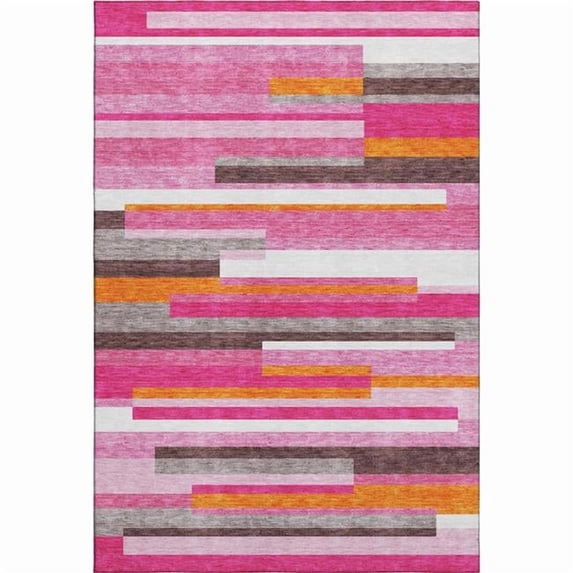 HomeRoots 675758 5 x 8 ft. Blush Orange & Gray Striped Washable Machine Made Rectangle Area Rug with UV Protection