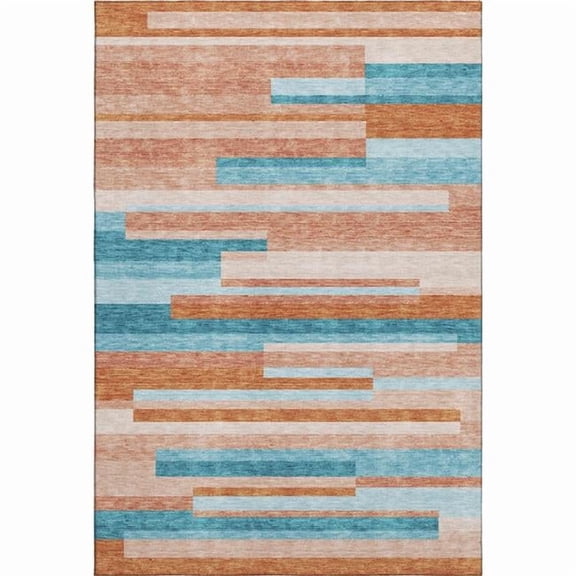 HomeRoots 675808 8 x 10 ft. Orange Teal & Peach Striped Washable Machine Made Rectangle Area Rug with UV Protection