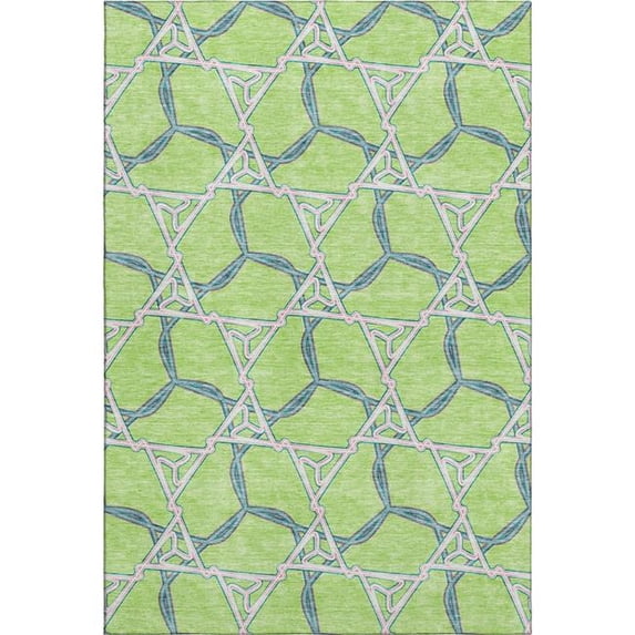 HomeRoots 676006 8 x 10 ft. Lime Green Teal & Ivory Geometric Washable Machine Made Rectangle Area Rug with UV Protection