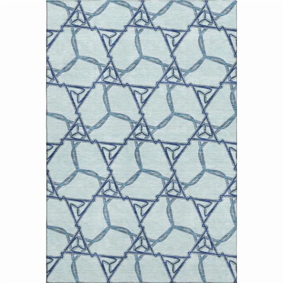HomeRoots 676019 9 x 12 ft. Sky Blue, Gray & Denim Blue Geometric Washable Machine Made Rectangle Area Rug with UV Protection