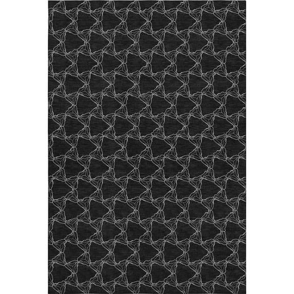 HomeRoots 676043 9 x 12 ft. Black & Ivory Geometric Transitional Washable Machine Made Rectangle Area Rug with UV Protection