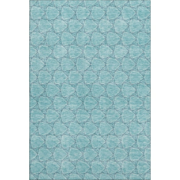 HomeRoots 676090 8 x 10 ft. Teal & Ivory Geometric Transitional Washable Machine Made Rectangle Area Rug with UV Protection