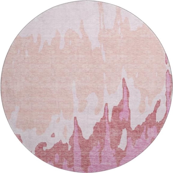 HomeRoots 676119 8 ft. Blush & Pink Abstract Washable Round Area Rug with UV Protection