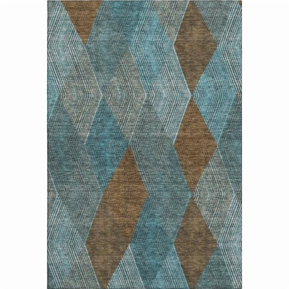 HomeRoots 676229 9 x 12 ft. Teal & Brown Geometric Washable Machine Made Rectangle Area Rug with UV Protection