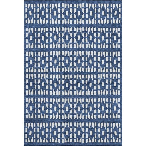 HomeRoots 676283 9 x 12 ft. Navy Blue & Ivory Geometric Transitional Washable Machine Made Rectangle Area Rug with UV Protection