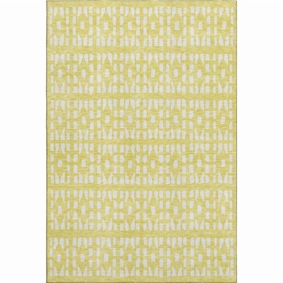 HomeRoots 676304 5 x 8 ft. Yellow & Ivory Geometric Transitional Washable Machine Made Rectangle Area Rug with UV Protection