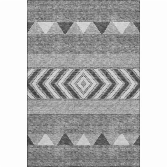 HomeRoots 676398 10 x 14 ft. Gray Charcoal & Silver Southwestern Washable Machine Made Rectangle Area Rug with UV Protection