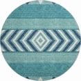 thumbnail image 1 of HomeRoots 676443 8 ft. Teal Navy Blue & Ivory Southwestern Washable Round Area Rug with UV Protection, 1 of 9