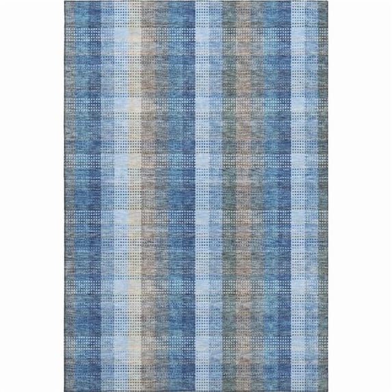 HomeRoots 676457 9 x 12 ft. Denim Blue, Gray & Beige Plaid Washable Machine Made Rectangle Area Rug with UV Protection