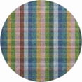thumbnail image 1 of HomeRoots 676467 8 ft. Navy Blue, Green & Gold Plaid Washable Round Area Rug with UV Protection, 1 of 9