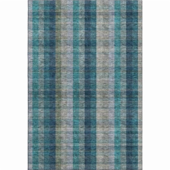 HomeRoots 676508 5 x 8 ft. Teal Olive Green & Taupe Plaid Washable Machine Made Rectangle Area Rug with UV Protection