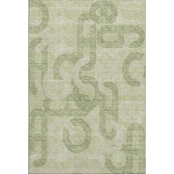 HomeRoots 676524 10 x 14 ft. Artichoke Green & Gray Geometric Transitional Washable Machine Made Rectangle Area Rug with UV Protection