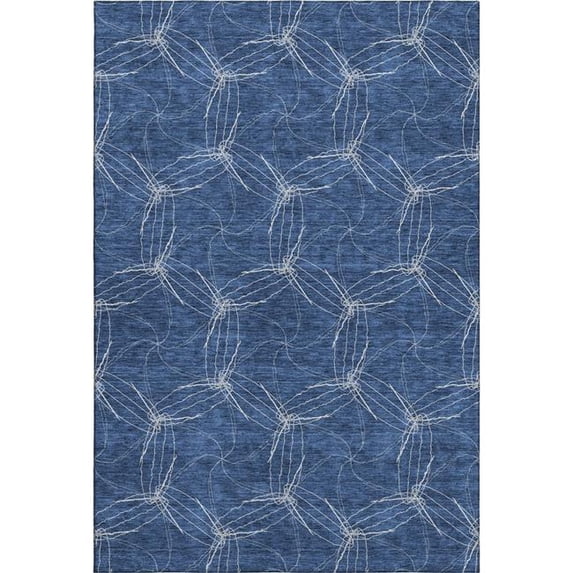 HomeRoots 676583 9 x 12 ft. Navy Blue & Ivory Geometric Transitional Washable Machine Made Rectangle Area Rug with UV Protection