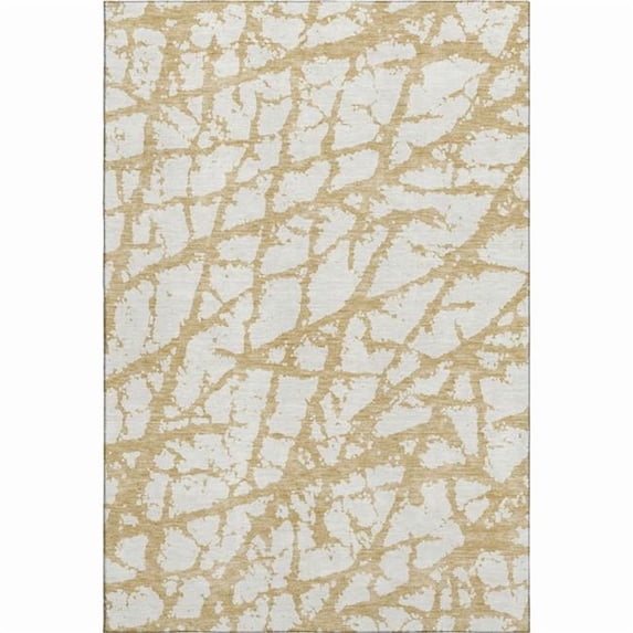 HomeRoots 676834 8 x 10 ft. Gold & Ivory Abstract Transitional Washable Machine Made Rectangle Area Rug with UV Protection