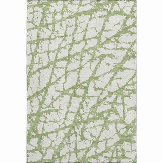 HomeRoots 676844 5 x 8 ft. Green & Ivory Abstract Transitional Washable Machine Made Rectangle Area Rug with UV Protection