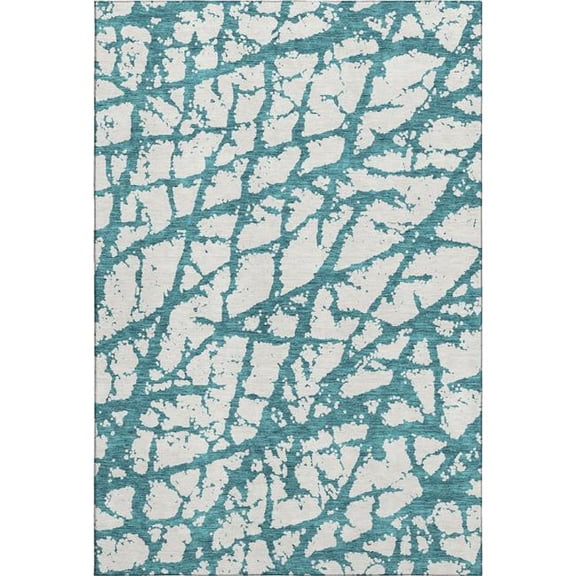 HomeRoots 676880 5 x 8 ft. Teal & Ivory Abstract Transitional Washable Machine Made Rectangle Area Rug with UV Protection