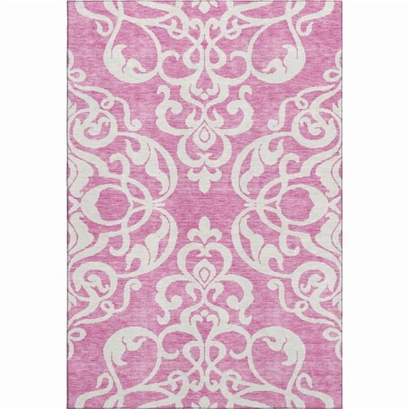 HomeRoots 676906 8 x 10 ft. Blush & Ivory Damask Washable Machine Made Rectangle Area Rug with UV Protection