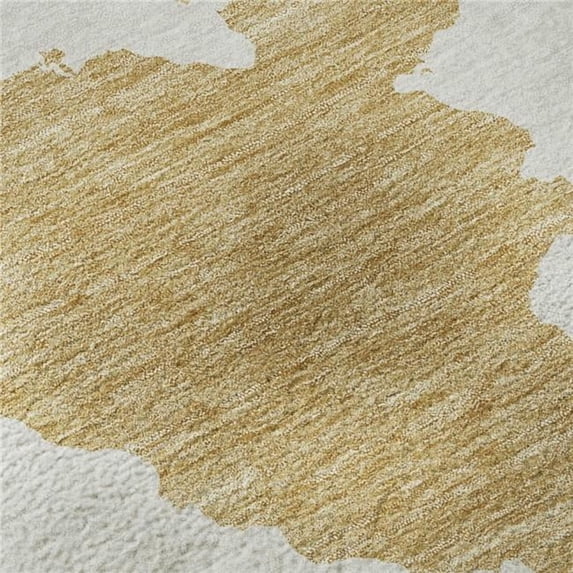 HomeRoots 677018 5 x 8 ft. Gold & Ivory Abstract Transitional Washable Machine Made Rectangle Area Rug with UV Protection