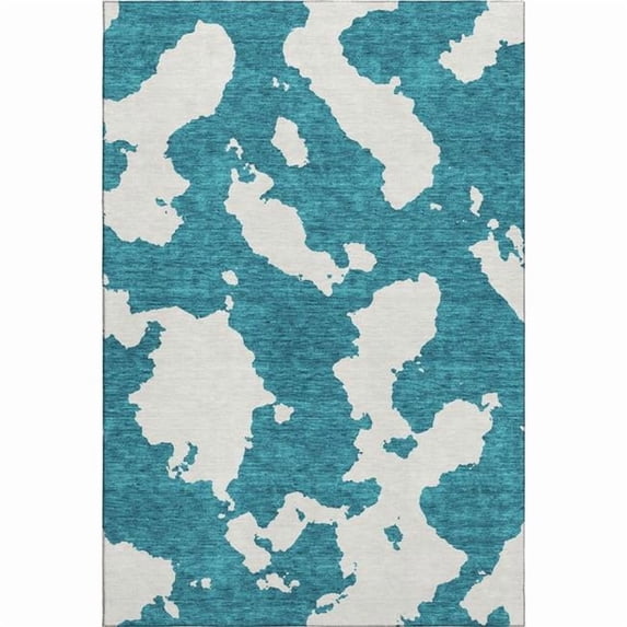 HomeRoots 677056 8 x 10 ft. Teal & Ivory Abstract Transitional Washable Machine Made Rectangle Area Rug with UV Protection