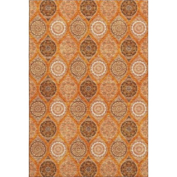 HomeRoots 677108 5 x 8 ft. Orange Ivory & Gray Ogee Washable Machine Made Rectangle Area Rug with UV Protection