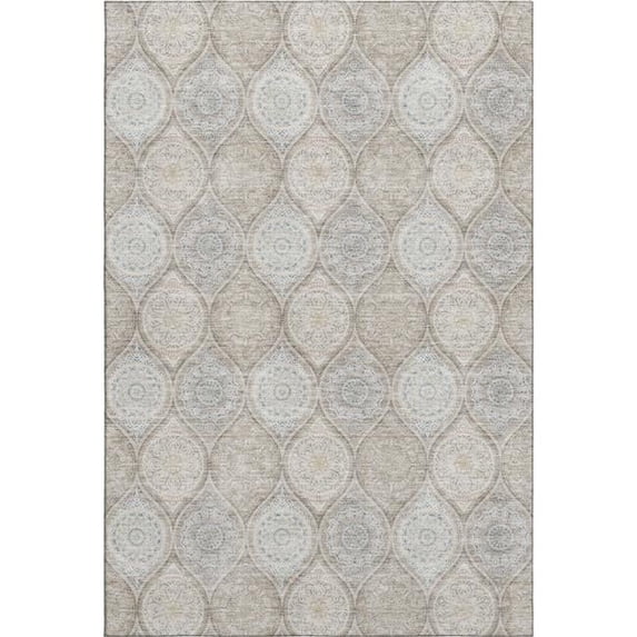 HomeRoots 677128 8 x 10 ft. Taupe Beige & Ivory Ogee Washable Machine Made Rectangle Area Rug with UV Protection