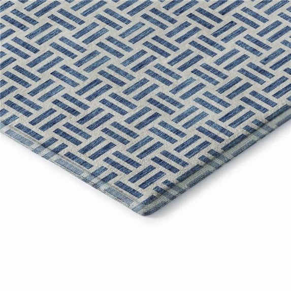 HomeRoots 677235 8 x 10 ft. Denim Blue & Ivory Geometric Transitional Washable Machine Made Rectangle Area Rug with UV Protection