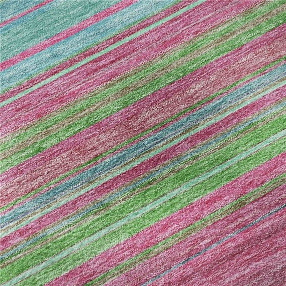 HomeRoots 677297 10 x 14 ft. Blush Green & Blue Striped Washable Machine Made Rectangle Area Rug with UV Protection