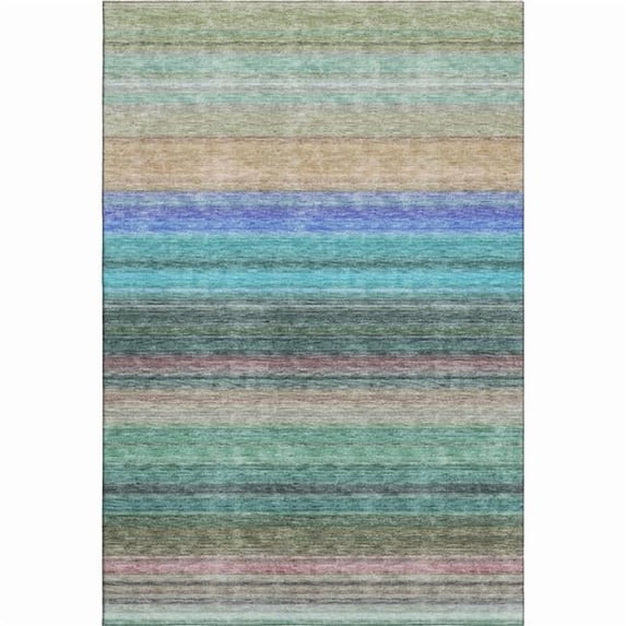 HomeRoots 677326 9 x 12 ft. Sage Teal & Lavender Striped Washable Machine Made Rectangle Area Rug with UV Protection