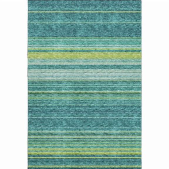 HomeRoots 677345 10 x 14 ft. Teal Lime Green & Sky Blue Striped Washable Machine Made Rectangle Area Rug with UV Protection