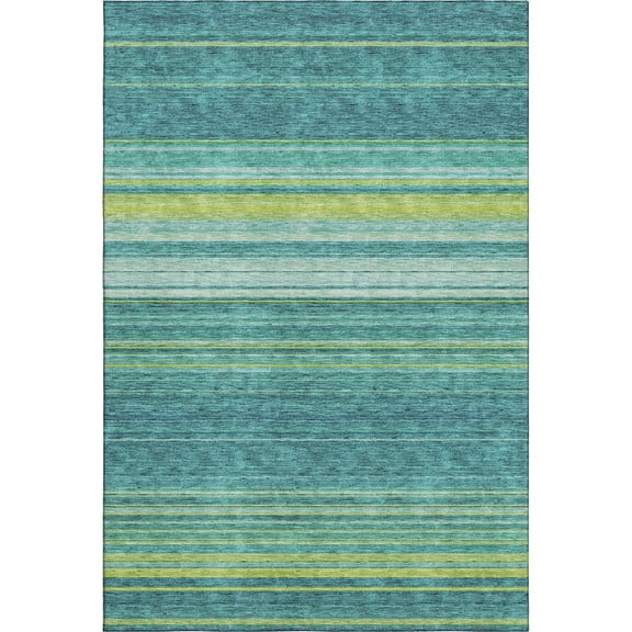 HomeRoots 677344 9 x 12 ft. Teal Lime Green & Sky Blue Striped Washable Machine Made Rectangle Area Rug with UV Protection