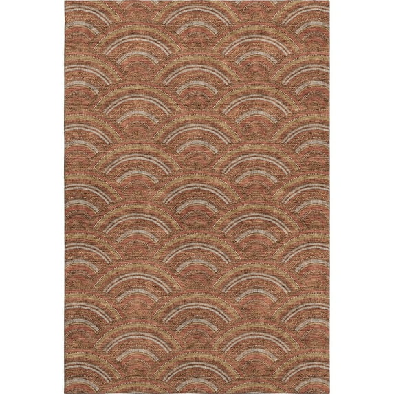 HomeRoots 677709 8 x 10 ft. Rust Gold & Ivory Geometric Transitional Washable Machine Made Rectangle Area Rug with UV Protection